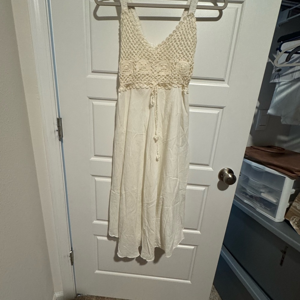 Elegant Cream Crochet Maxi Dress